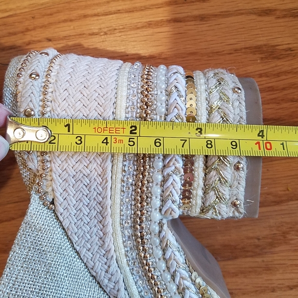 JustFab Platform Block Heel Sequin Beeded Sandals - Picture 9 of 10